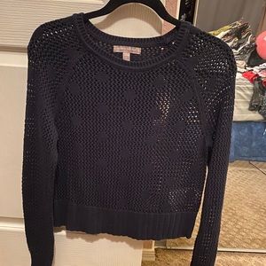 Navy Banana Republic Knit Polka Dot Woven Sweater
